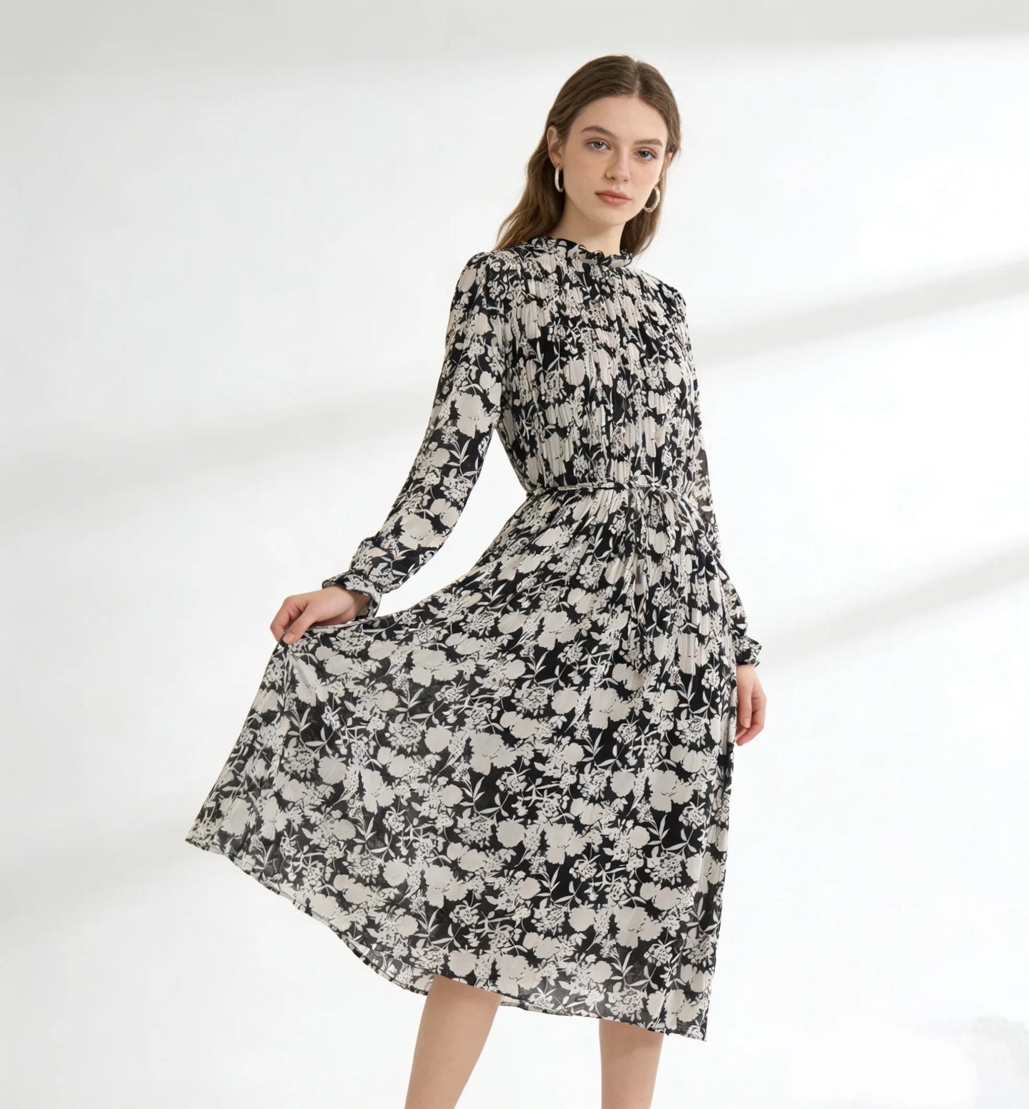 Black and White Floral Midi Dress
