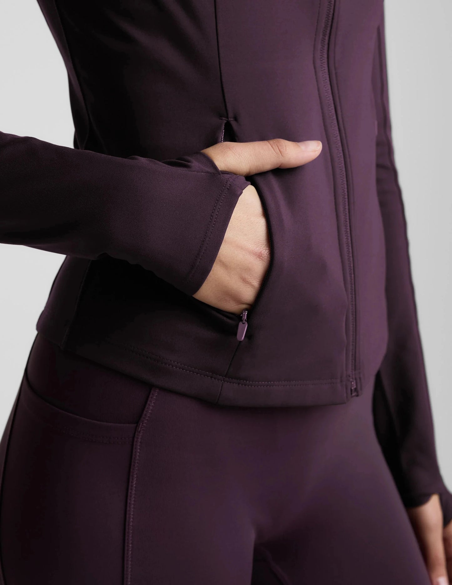 Dark purple zip-up hoodie and leggings set
