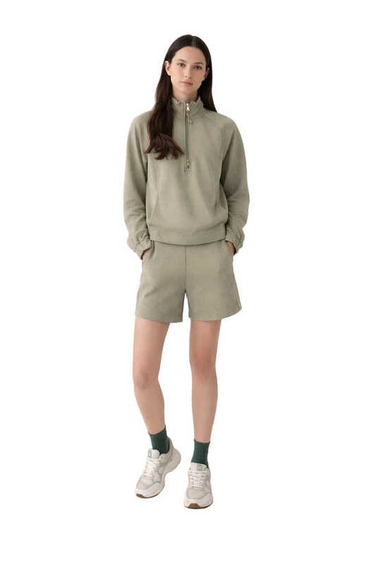 Light green half-zip sweater and shorts set