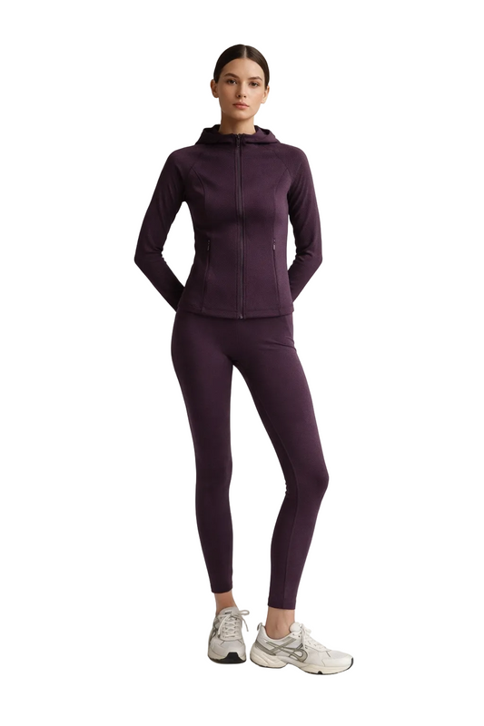 Dark purple zip-up hoodie and leggings set