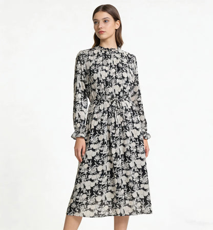 Black and White Floral Midi Dress