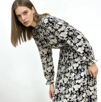 Black and White Floral Midi Dress