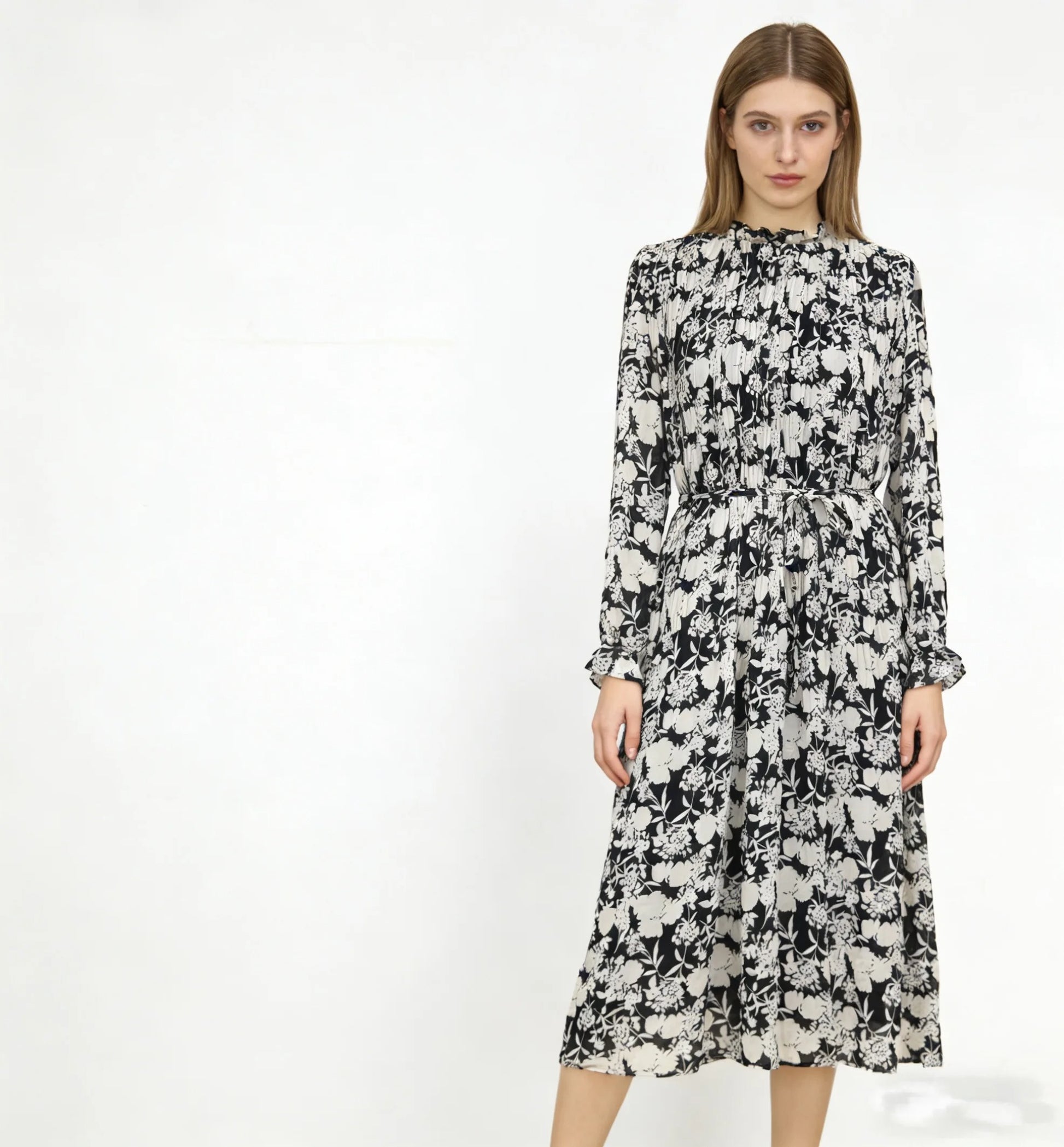 Black and White Floral Midi Dress