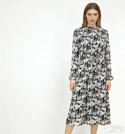 Black and White Floral Midi Dress