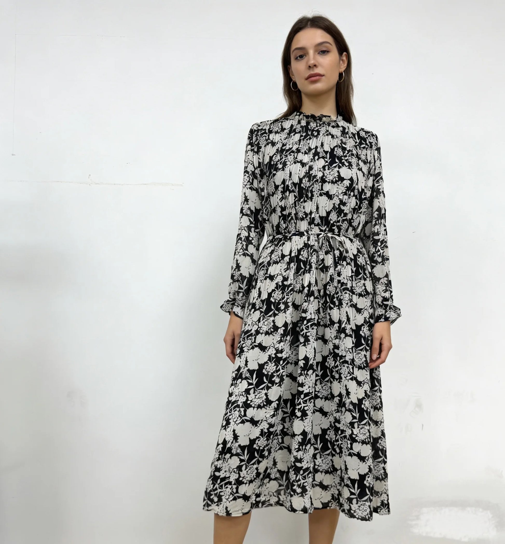 Black and White Floral Midi Dress