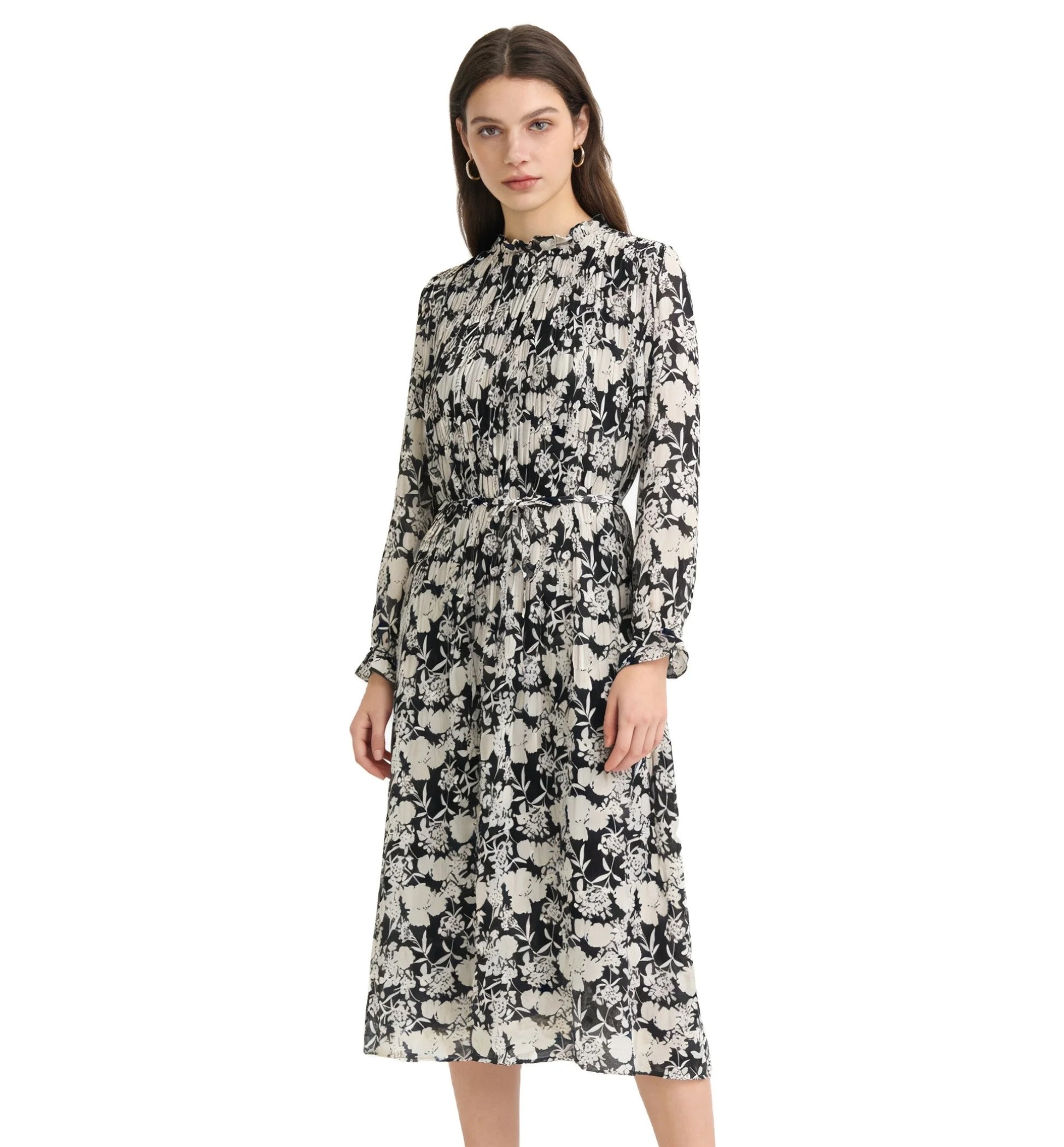 Black and White Floral Midi Dress