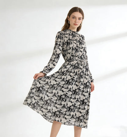 Black and White Floral Midi Dress