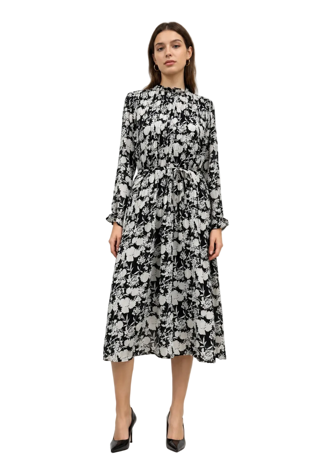 Black and White Floral Midi Dress