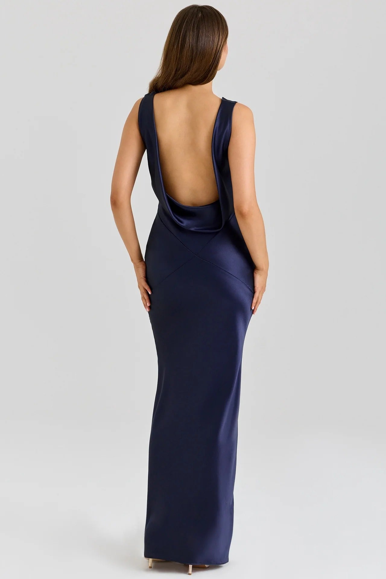 Navy Sleeveless Maxi Dress with Draped Neckline
