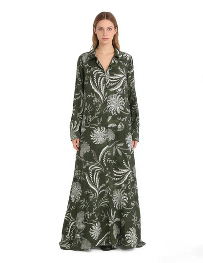 Olive Green Floral Print Maxi Dress