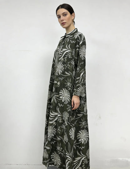 Olive Green Floral Print Maxi Dress
