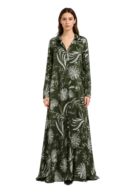 Olive Green Floral Print Maxi Dress