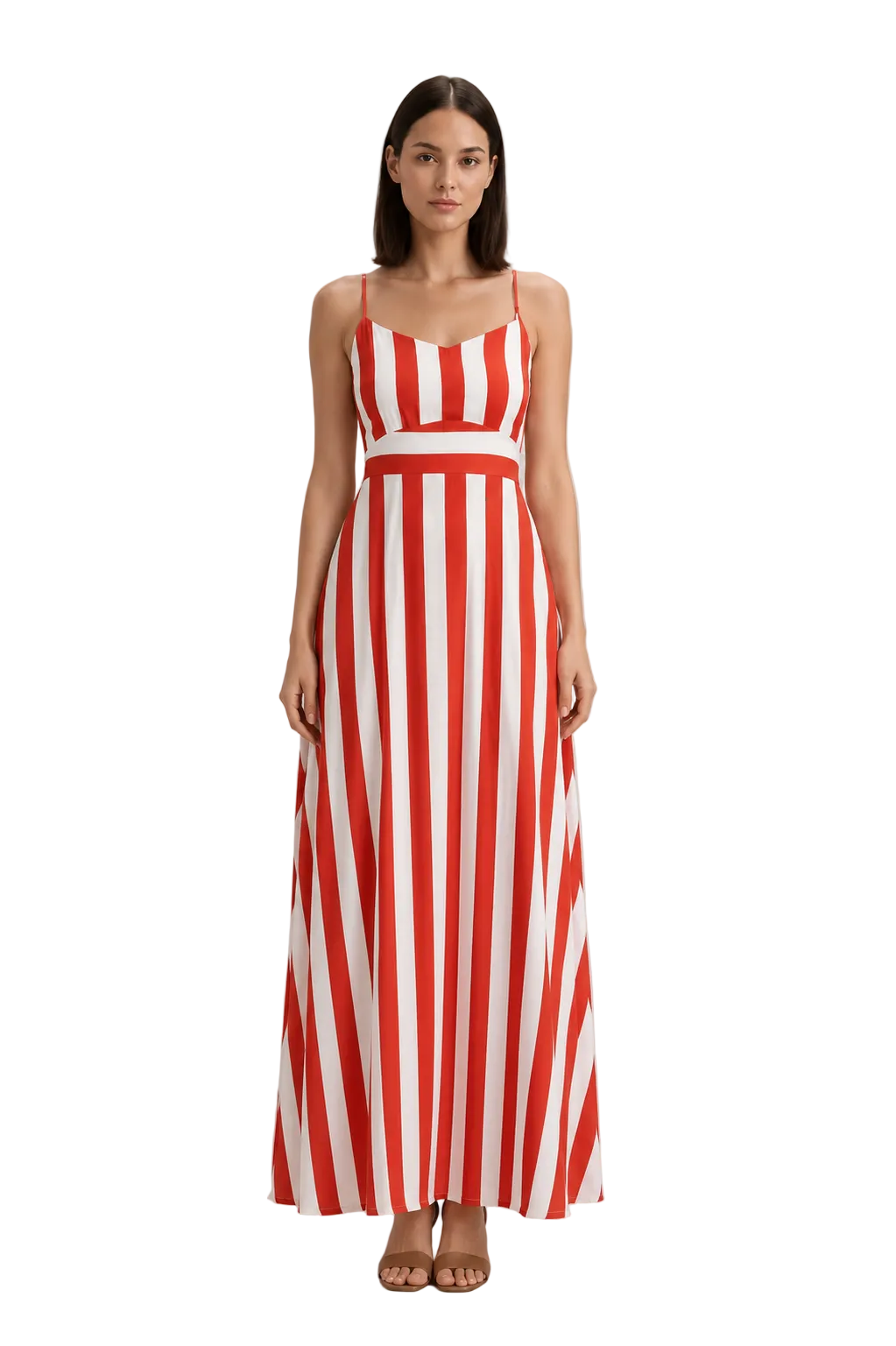 Striped Maxi Dress - Red/White